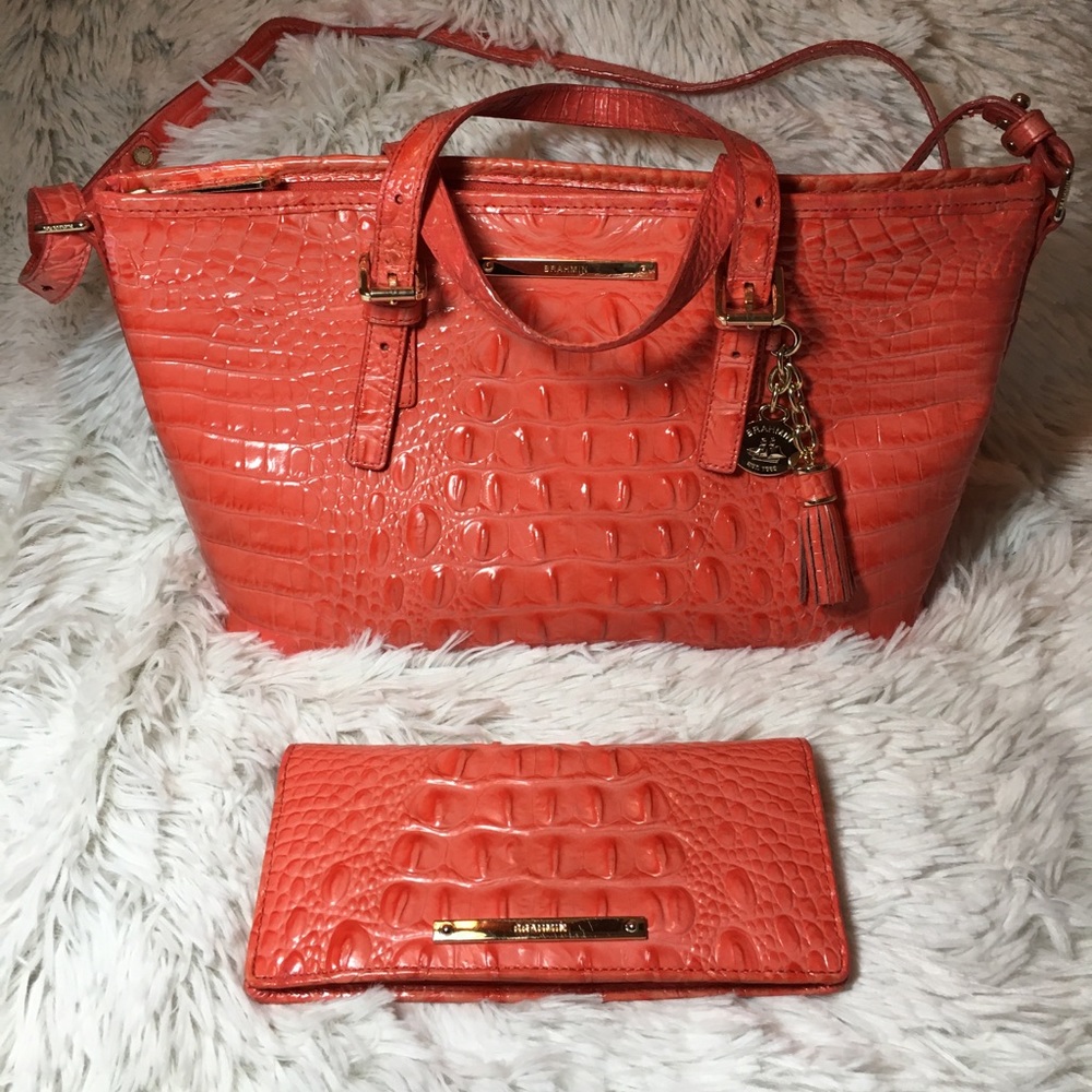 Brahmin coral mini Asher and matching wallet EUC